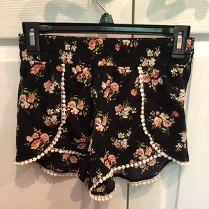 Black Floral Shorts